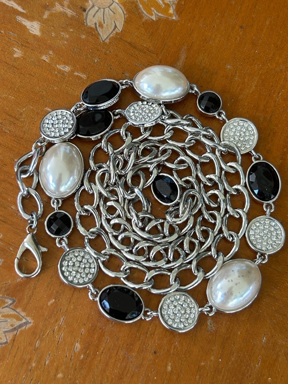 Pearl and Black Stone Link Waist Chain Belt